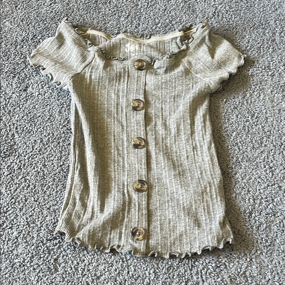 Justice Chic Gray Faux Button-Up Ribbed Top